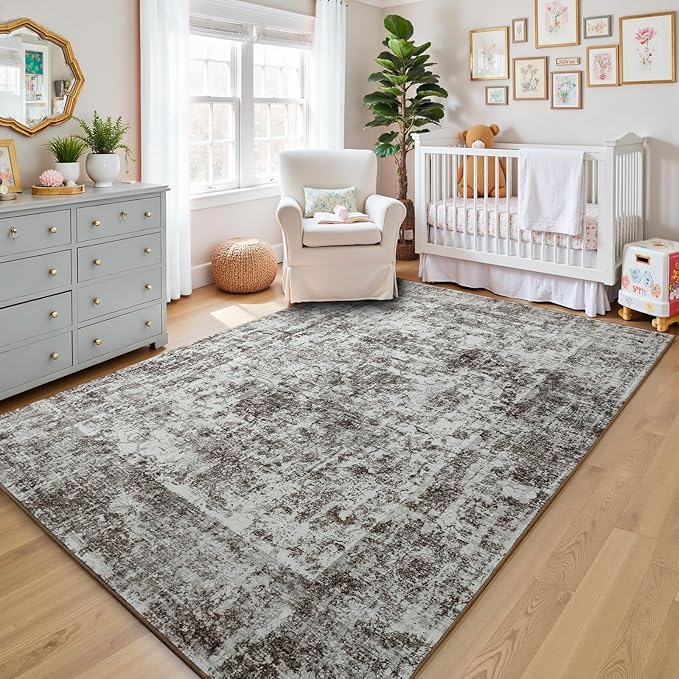 HOMORE Machine Washable Rug 6x9 Brown Rug for Living Room, Modern Neutral Rugs for Bedroom Non Slip Carpet for Kids Nursery Room,Area Rugs for Dining Room Kitchen Dorm