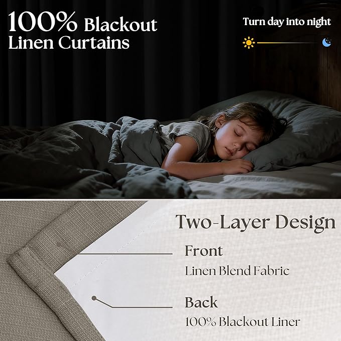Dark Taupe 96 Inch Blackout Pinch Pleated Curtains 2 Panel Set for Living Room Darkening Thick Linen Textured 100% Black Out Drapes 96 Inches Long Pinch Pleat Light Blocking Bedroom Brownish Gray
