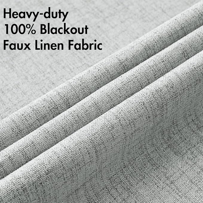 MIULEE Linen Curtains for Bedroom 100% Blackout Thermal Insulated Glacier Gray Grommet Room Darkening Curtains & Drapes for Living Room Nursery 52 x 63 Inch (2 Panels)