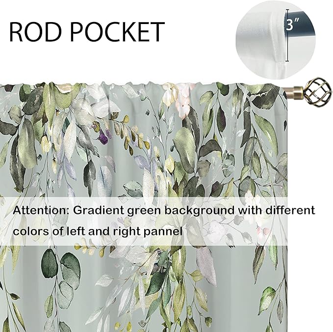 Sage Eucalyptus Botanical Leaves Floral Window Curtains Butterfly Farmhouse Flower Leaf Rod Pocket Sage Green Curtain Drapes Curtains for Bedroom Living Room Treatment 2 Panels 42Wx45H Inch