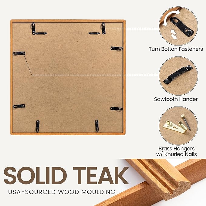 16 x 20 Picture Frame, USA-Sourced Teak Wood Photo Frames with HD Tempered Glass, Handcrafted Rounded Corner 16x20 Wooden Frames Matted to 11x14 Photos, Horizontal or Vertical Wall Display