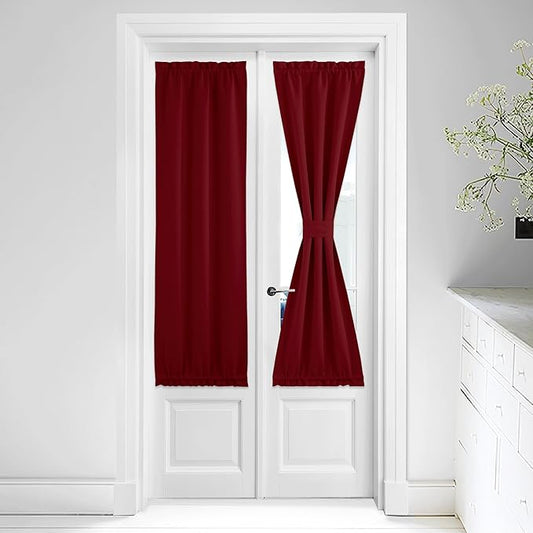 NICETOWN Sidelight French Door Blackout Curtain Thermal Insulated Christmas Window Treatment Curtain for Narrow Glass Door Rod Pocket with Tieback 25 inch by 64 inch, Burgundy, 1 Panel