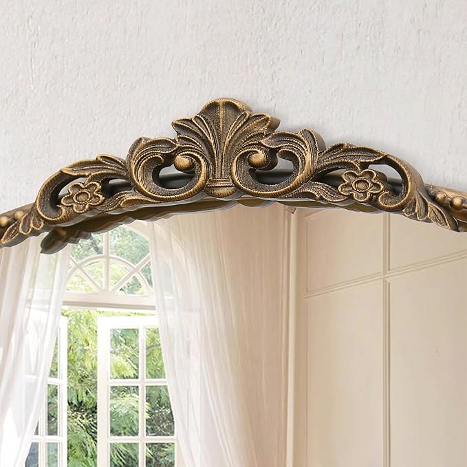 Micasso Large Gold Antique Mirror: 40"x29" French Baroque Arched Mirror - Traditional Ornate Vintage Mirrors for Wall/Mantel/Entryway/Bathroom/Hallway - Home Decor for Living Room