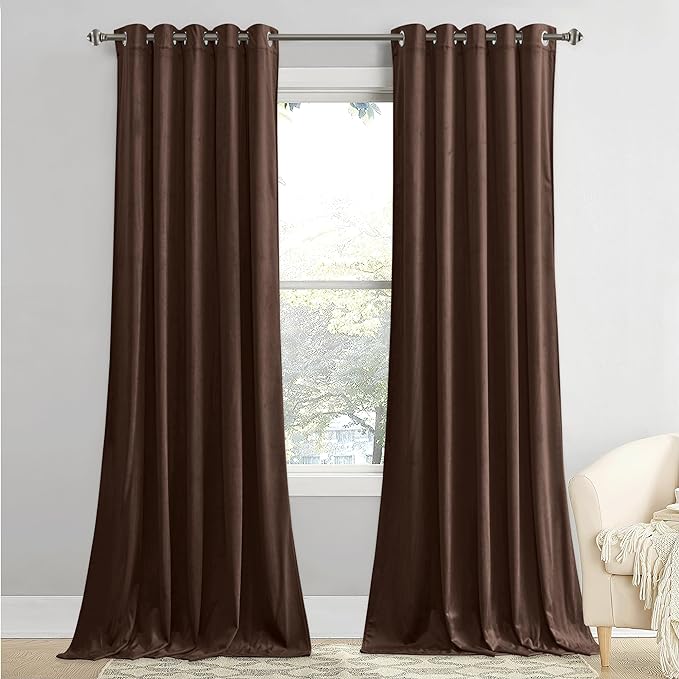 StangH 62 inches Wide Brown Velvet Curtains Blackout - Grommet Room Darkening Nursery Curtains 2 Panels, Heavy Luxury Drapes Thermal Insulated for Sliding Glass Door/Hallway, W62 x L96