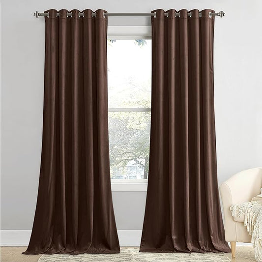 StangH 62 inches Wide Brown Velvet Curtains Blackout - Grommet Room Darkening Nursery Curtains 2 Panels, Heavy Luxury Drapes Thermal Insulated for Sliding Glass Door/Hallway, W62 x L96