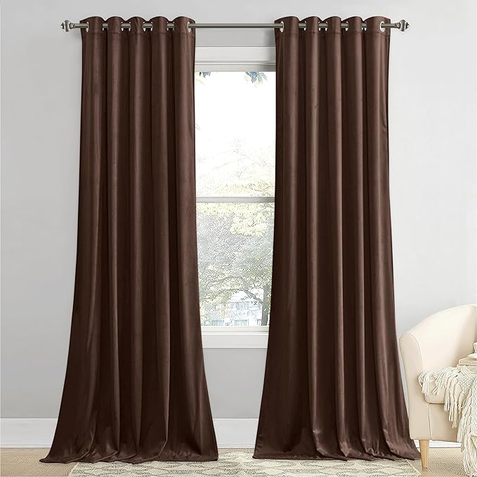 StangH 62 inch Width Brown Velvet Curtains - Blackout Curtains Privacy Protect for Bedroom, Super Soft Farmhouse Decor Room Dividers Soundproof for Study/Office, W62 x L84, 2 Panels