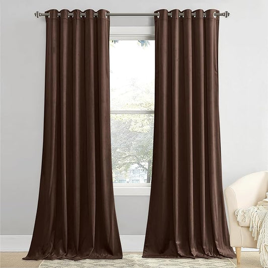 StangH 62 inch Width Brown Velvet Curtains - Blackout Curtains Privacy Protect for Bedroom, Super Soft Farmhouse Decor Room Dividers Soundproof for Study/Office, W62 x L84, 2 Panels