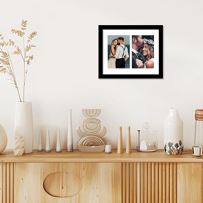 VIOLABBEY 8x10 Collage Picture Frames 2Pack, Fit 4x6 Double Photos with Mat or One 8X10 Pictures without Mat for Wall or Tabletop, Picture Frames Collage Wall Decor ,4x6 Picture Frame Collage with Stand Black