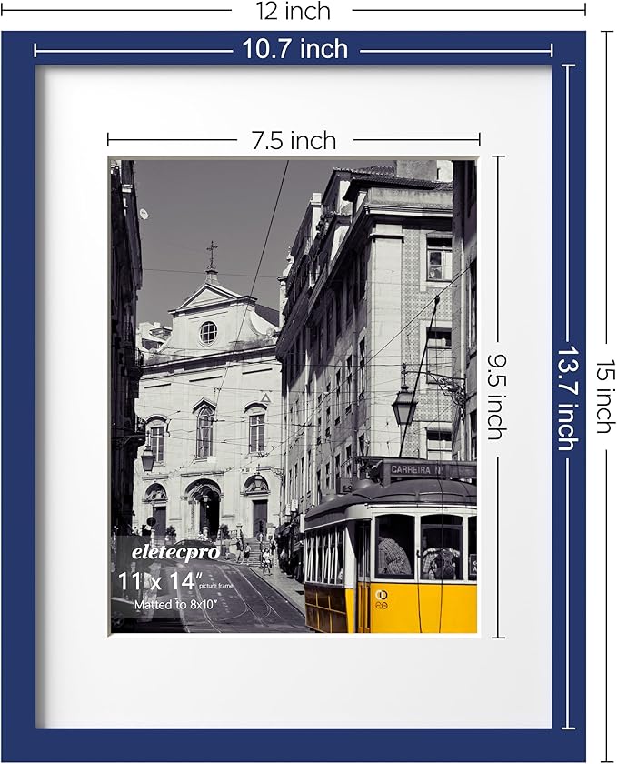 eletecpro 11x14 Picture Frames Set of 10, Picture Frame Collage Wall Decor Display 8x10 Photo with Mat or 11x14 without Mat, Home Decor Gallery Wall Frame for Wall Mounting, Blue