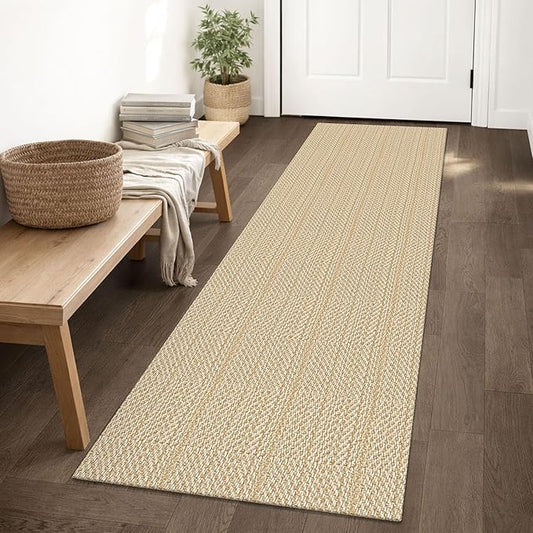 IOHOUZE Washable Runner Rug 2x6 Non Slip Runners for Hallways Entryway Runner Indoor, Kitchen Rugs Woven Cotton Floor Carpet for Kitchen Hall Entrance Bedroom, Warm Beige/Orange/Apricot