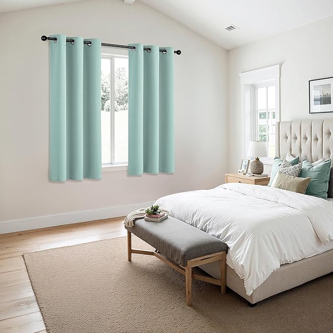 MIULEE Aqua Blackout Curtains for Bedroom Living Room 63 Inches Long 2 Panels, Thermal Insulated Room Darkening Drapes Grommet Noise Reducing Light Blocking Window Treatments 40x63 Inch