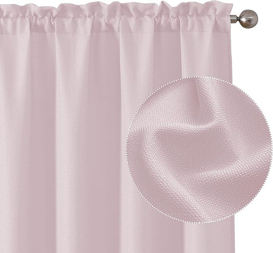 Chyhomenyc Bennet Blush Pink Curtains 84 Inches Long 2 Panels, Faux Linen Textured Semi Sheer Light Filtering Soft Airy Privacy Farmhouse Curtain Drapes for Living Room Bedroom, 40" Wx84 L