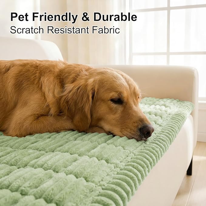 Smiry Couch Cover for Dogs Washable, Non Slip Fuzzy Pet Couch Covers for 3 Cushion Sofa Pet Friendly, Thick Soft Sofa Slipcovers Cushion Protector (Green, 27.6" x 27.6")
