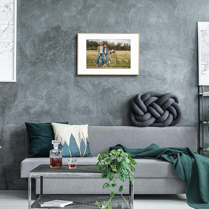 Golden State Art, Gallery Wall Frame Set of 6 - Gold 16x24 Aluminum Photo Frames with Mat for 12x18 Pictures - 16 x 24 inch Metal Frame with Real Glass Cover - Elegant Home or Office Decor
