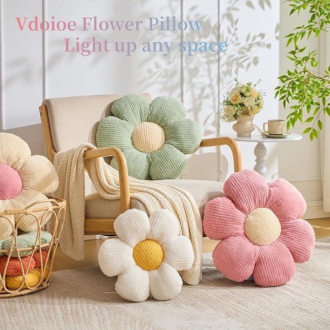 Flower Pillow, Pink Throw Pillow Daisy Decorative Pillow Cushion 15.75" Pink Home Decorative Pillows for Bed, Sofa, Couch