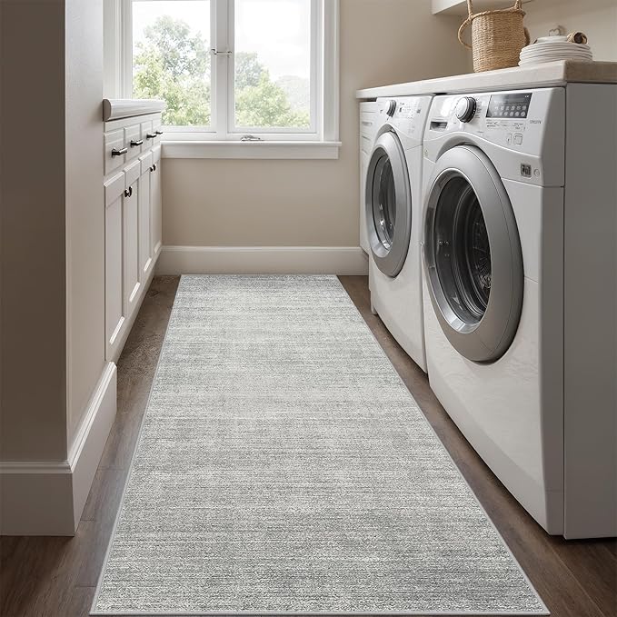 Art&Tuft Non-Slip Runner Rug - 3x5 Washable Rug Low-Pile 3x5 Rugs Runners, Soft Distressed Carpet Runner Rugs for Living Room Bedroom Bathroom Kitchen Laundry, Grey