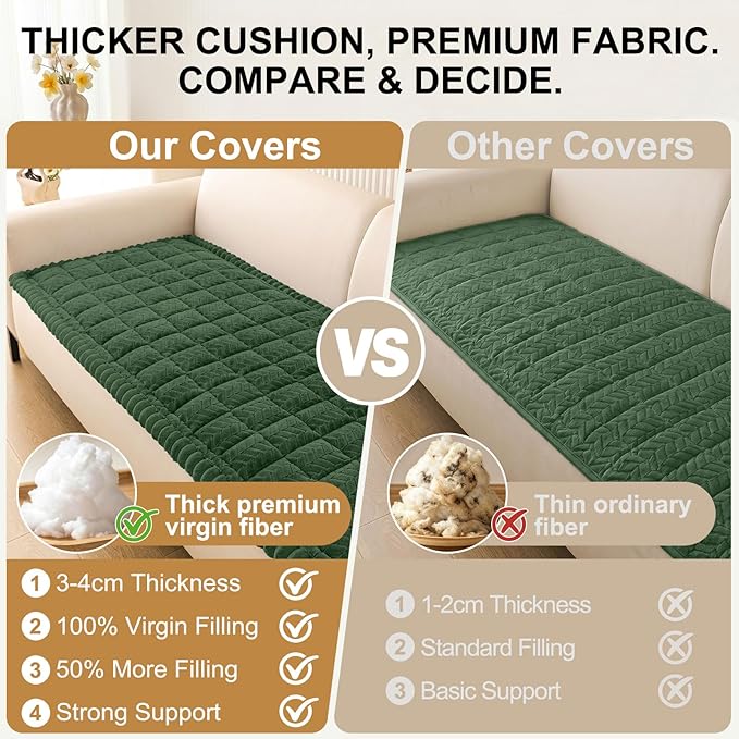 Smiry Non Slip Couch Covers for Dogs, Fuzzy Pet Couch Covers for 2 Cushion Sofa Pet Friendly, Soft Sofa Loveseat Slipcovers Cushion Furniture Protector Washable (Dark Green, 27.6" x 47")