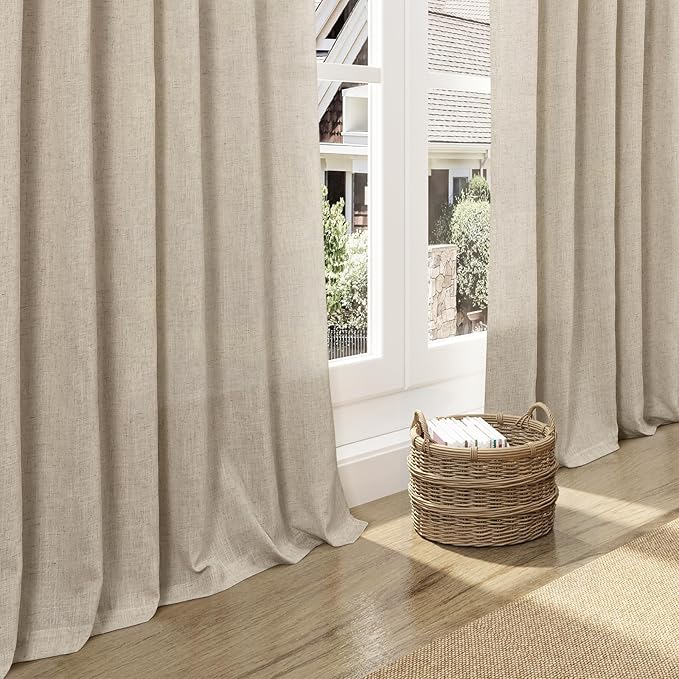 Taupe Burlywood Linen 112 Inch Curtains for Living Room Light Filtering Semi Sheer Curtain Back Tab Rustic Modern Farmhouse Decor Drapes Floor to Ceiling High Window for Bedroom 52x112, 2 Panels
