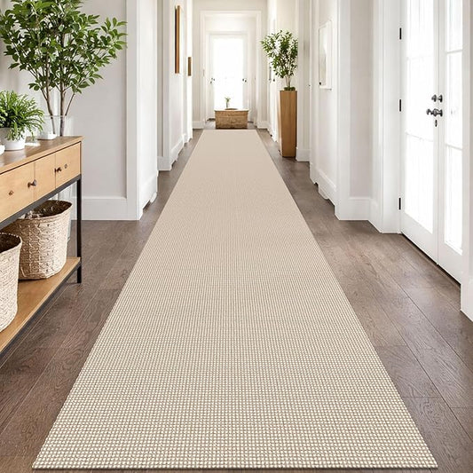 IOHOUZE Washable Exrea Long Hallway Runner Rug 3x20 Non Slip Rubber Backed Kitchen Runner Entryway Runner Indoor, Woven Rugs Floor Carpet for Kitchen Hall Entryway, Beige/Khaki