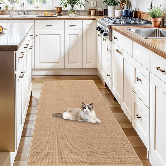 Easy Jute 2x5 Runner Rug: Non Slip Solid Color Low Pile Indoor Doormat - Machine Washable Entryway Kitchen Bathroom - Carpet for Dorms Small Spaces Ideal for Young Families First Home (Beige,2x5)