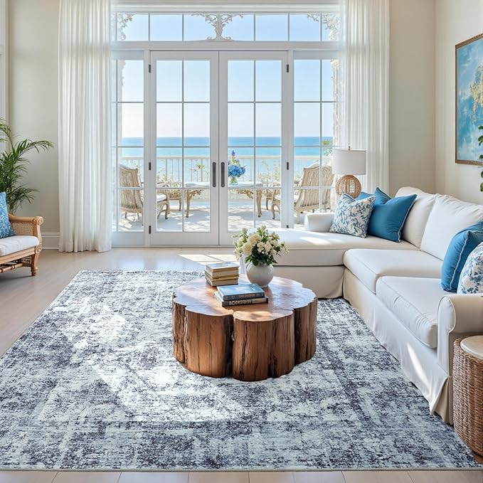 HOMORE Machine Washable Rug 6x9 Blue Rug for Living Room, Modern Neutral Rugs for Bedroom Non Slip Carpet for Kids Nursery Room,Area Rugs for Dining Room Kitchen Dorm