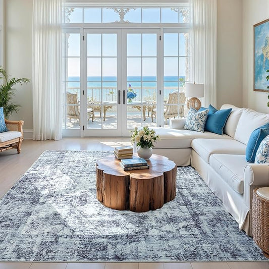 HOMORE Machine Washable Rug 6x9 Blue Rug for Living Room, Modern Neutral Rugs for Bedroom Non Slip Carpet for Kids Nursery Room,Area Rugs for Dining Room Kitchen Dorm