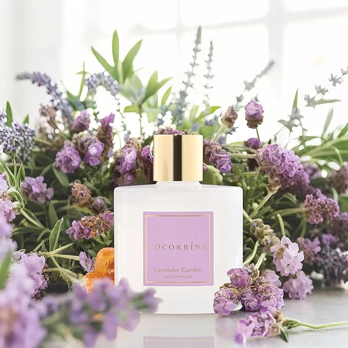 COCORR??NA Reed Diffuser - Lavender Garden 6.7 Fl.oz Reed Diffuser Set with Sticks & Preserved Baby's Breath, Reed Diffuser for Home Bathroom Shelf Decor