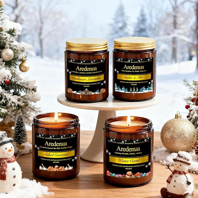 Winter Candles – Clementine Candle | Holiday Scented Candles - Citrus Soy Candle for Odor Eliminator | Winter Christmas Gift for Women Men 7oz Jar with 50H Clean Burn & Long Lasting
