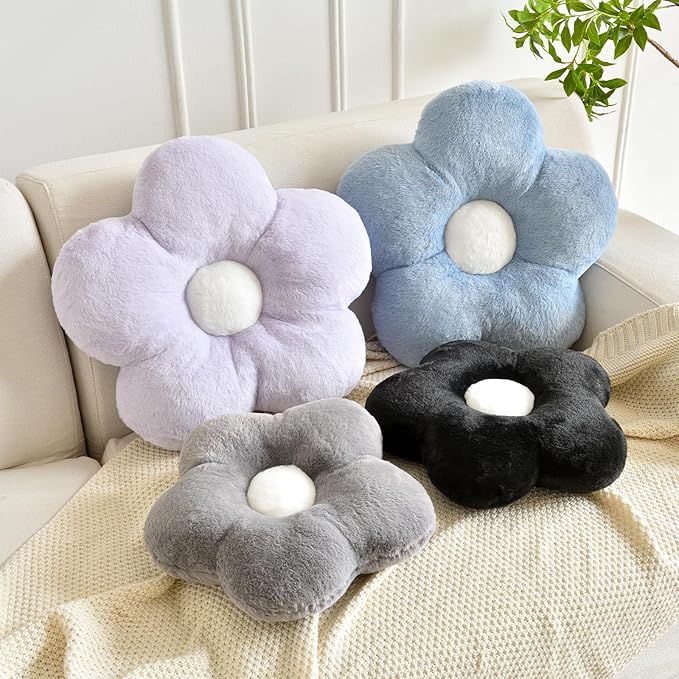 Flower Pillows, Soft Flower Shaped Pillow with Home Decorative for Couch Chair Bed,Flower Floor Throw Pillows for Adults Bedroom Living Room (Grey, 19.6 Inches)