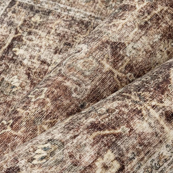 2x3 Washable Area Rug for Entryway Rust Vintage Non-Slip Low Pile Distressed Rustic Carpet Inoor Door Mat Soft Small Throw Rug for Entrance Bathroom