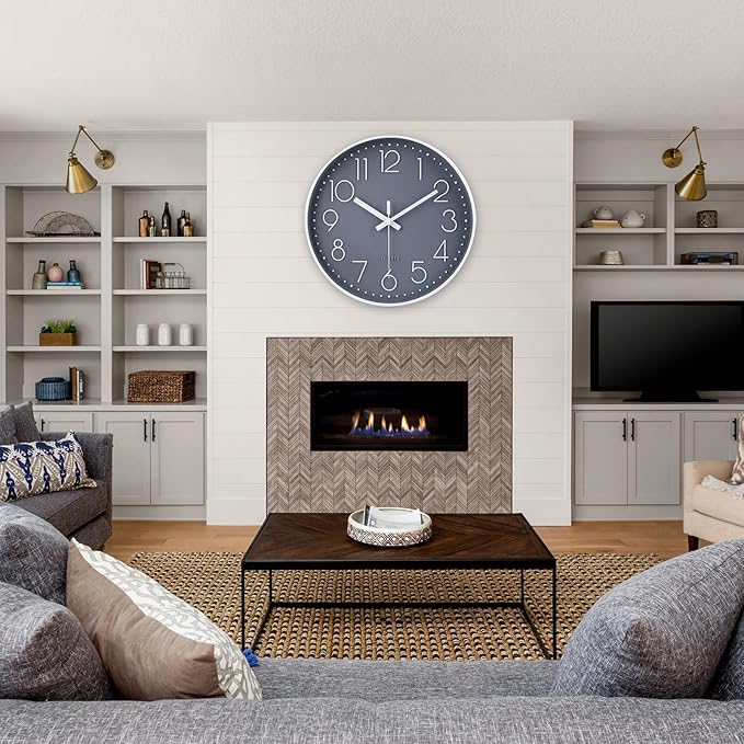 jomparis Non-Ticking Wall Clock Silent Battery Operated Round Wall Clock Modern Simple Style Decor Clock for Home/Office/School/Kitchen/Bedroom/Living Room (13.5 Inch Gray)