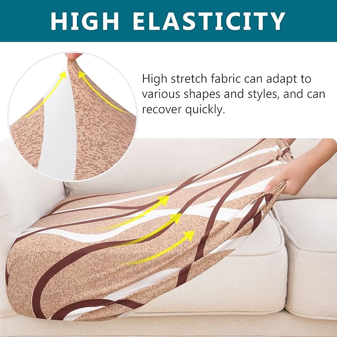 hyha Printed Couch Cushion Covers, Floral Sofa Covers Washable for 2 Cushion Couch, Stretch Pattern Outdoor Cushion Covers for Patio Furniture with Elastic Bottom(Medium, Sand Wavy)