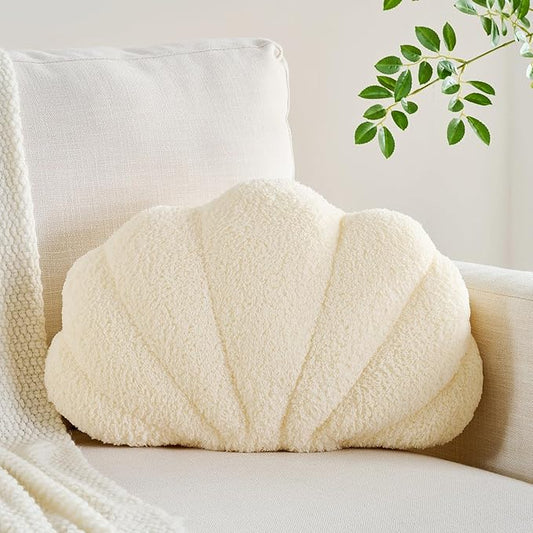 CANGHI Shell Pillow Seashell Decorative Pillow Cream Beachy Coastal Shell Shaped Throw Pillows 13x10 Inch Soft Ocean Beach Sea Shell Plush Pillows Cushion for Bed Couch Living Sofa Room Decor