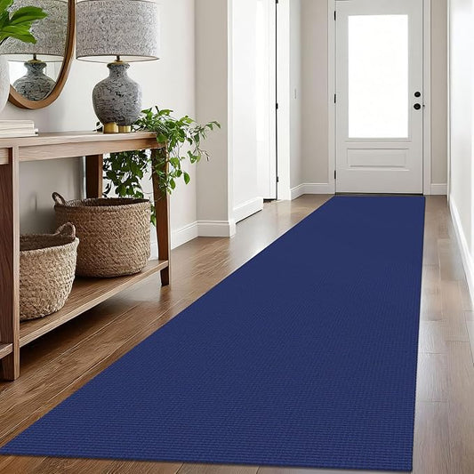 IOHOUZE Washable Exrea Long Hallway Runner Rug 3x16 Non Slip Rubber Backed Kitchen Runner Entryway Runner Indoor, Woven Rugs Floor Carpet for Kitchen Hall Entryway, Royal Blue/Navy