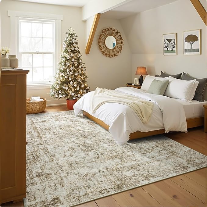 HOMORE 8x10 Area Rug Beige Living Room Rug Washable Abstract Rug for Bedroom Non Slip Rugs for Kids Nursery Room Vintage Area Rugs for Farmhouse, Dorm, Classroom, Apartment