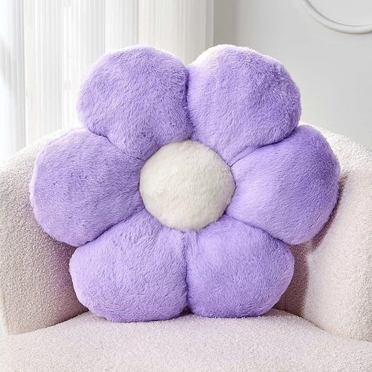 Kcvvcr Lavender Flower Pillow, Cute Decorative Flower Shaped Throw Pillow with Faux Rabbit Fur, 19.6" Soft Flower Plush Throw Pillow Floor Pillows Room Décor for Bedroom Living Room