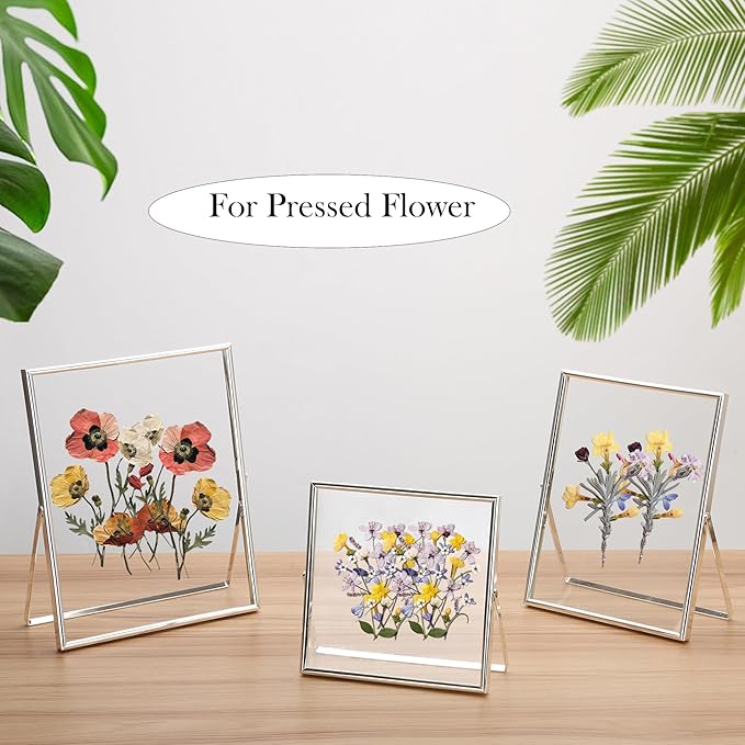 Silver Floating Picture Frames Set of 3,Metal Beaded Photo Frames 7x9'', 6x8'' 6x6'' with Double Class for 5x7, 4x6, 5x5 - Tabletop Floating Picture Frames for Home Wedding Decoration,Gift for Christmas, wedding