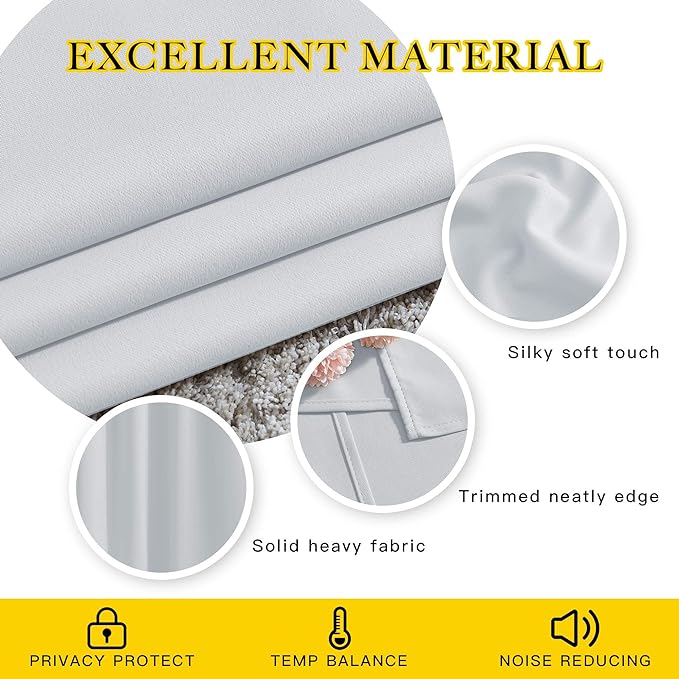 NICETOWN Greyish White Curtains 96 inches Long, Grommet Thermal Insulated Blackout Curtains Privacy Window Treatments for Boys Room/Living Room, W46 x L96, 2 Panels