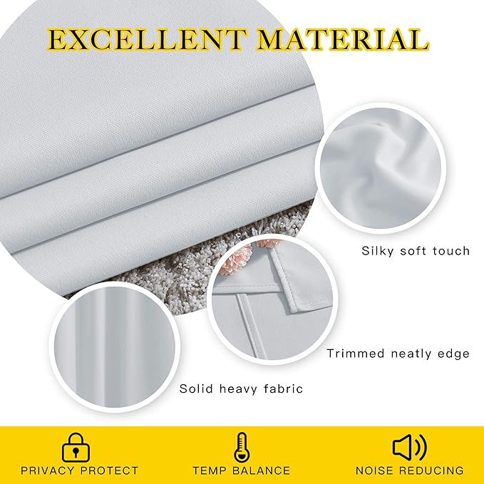 NICETOWN Room Darkening Curtains for Living Room - Easy Care Solid Thermal Insulated Grommet Curtains/Panels/Drapes for Bedroom (2 Panels, 66 by 72, Greyish White)