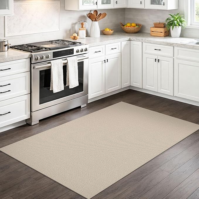 IOHOUZE Washable Area Rug 3x5 Non Slip Rubber Backed Woven Rugs for Entryway Rugs Indoor Outdoor Doormat Throw Rug Floor Carpet for Entrance Kitchen Front Door, Beige/Khaki