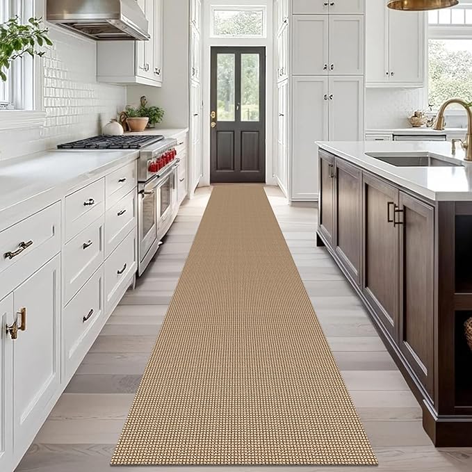 IOHOUZE Washable Exrea Long Hallway Runner Rug 2.6x18 Rubber Backed Kitchen Runner Entryway Runner Indoor, Woven Rugs Floor Carpet for Kitchen Hall Entryway Stair, Orange/Tan/Brown