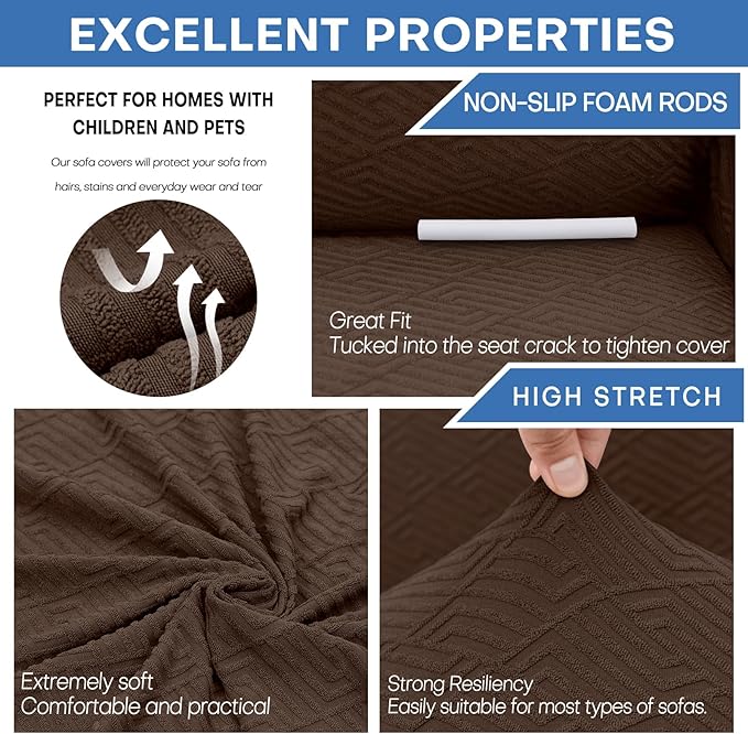 XINEAGE 2026 New Extra Large Couch Cover for 3 Cushion Couch (91"-110") 1 Piece Stretch Oversized Sofa Slipcovers Jacquard 4 Seater Furniture Protector Elastic Bottom for Kids,Pet (XL Sofa, Coffee)