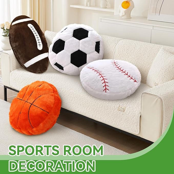2 Pcs Football Pillow, Soft Football Plush Throw Pillows, Cute Football Decor for Couch Bedroom Game Day Party, Soft Fluffy Sports Decor Pillow, for Football Enthusiasts (20 Inch)
