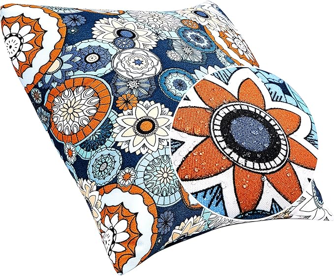 JMGBird Outdoor Pillows Set of 2 with Inserts - 18x18 Waterproof Throw Pillows for Patio Furniture, Navy Blue Sunflower Decorative Cushions