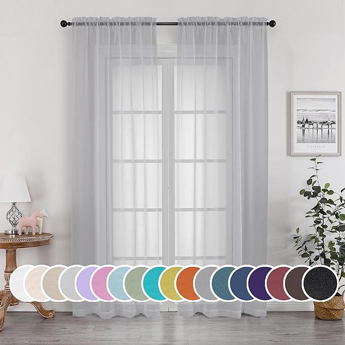 OWENIE Light Grey Sheer Curtains 84 inches Long 2 Panels Set for Bedroom Living Room, Soft Solid Living Room Sheer Curtain, Rod Pocket Light Filtering Farmhouse Curtains, 2 Pcs Each 42?€? W x 84" L