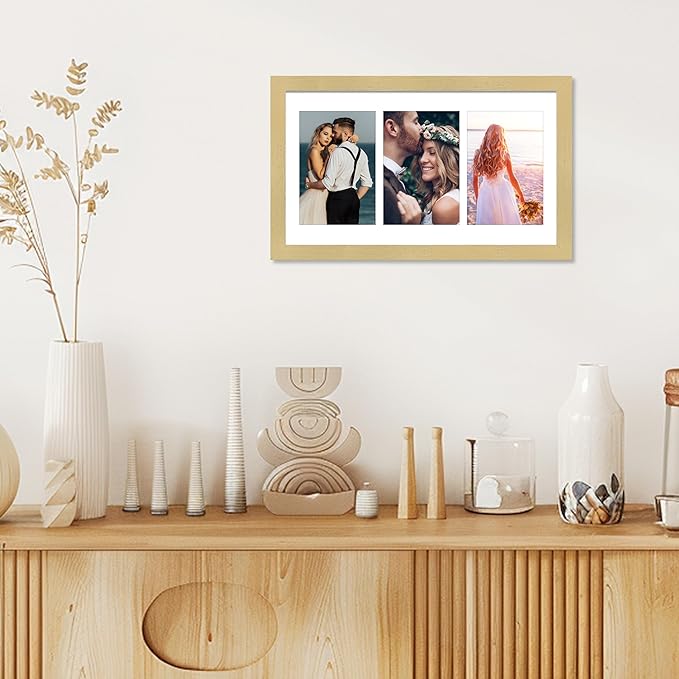 VIOLABBEY 8x14 Picture Frames 2Pack, Fits Three 4x6 Photos with Mat or One 8x14 Picture without Mat for Wall, Gold 4x6 Picture Frame Collage