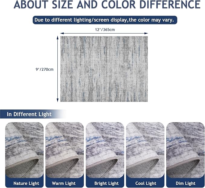 Area Rugs 9x12 for Living Room,Non-Slip Backing Machine Washable Rugs,Modern Abstract Soft Thin 9 by 12 Area Rug，Stain Resistant Large Rugs for Home Office Bedroom Dining Room