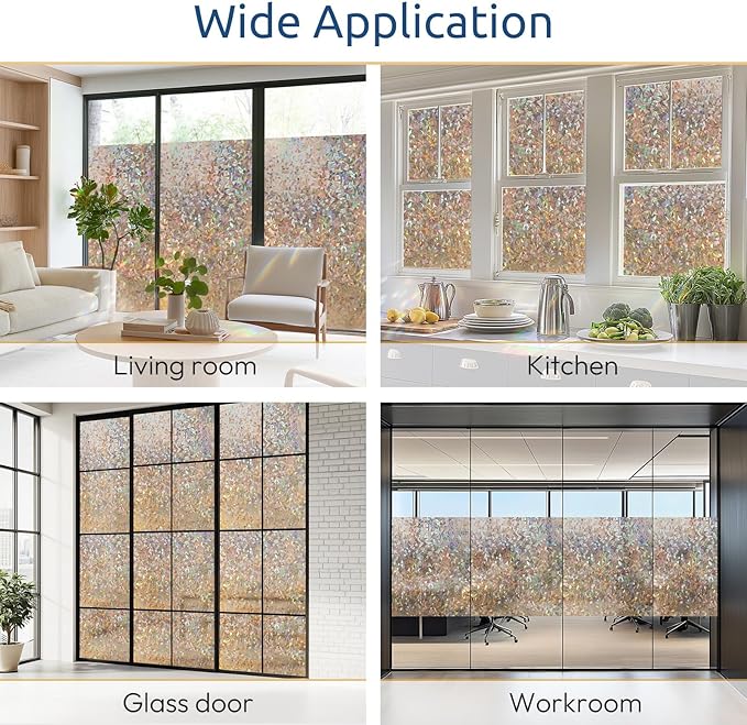 rabbitgoo Window Privacy Film Rainbow Film Decorative Window Sticker, 3D Static Stained Glass Cling Tint for Home Heat Control Non-Adhesive, Brown, 17.5 x 78.7 inches
