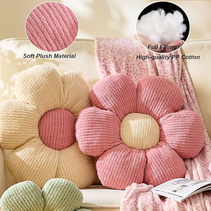 XIAIJIA Flower Shaped Pillow Cushion Decorative Daisy Pillow for Bed Cute Throw Pillow Flower Floor Pillow Soft Seat Cushion Blue Cushion 19.6"