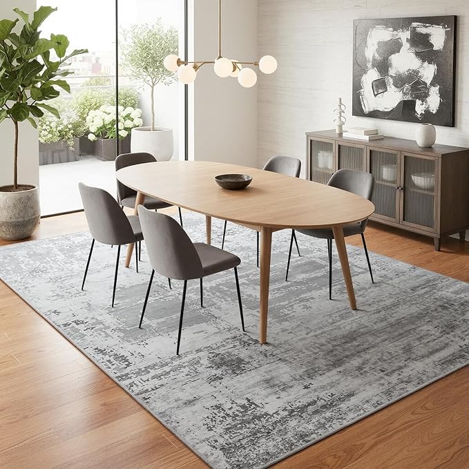 HOMORE Living Room Rug 6x9 Large Rug Grey Area Rugs Non Slip Washable Rugs for Bedroom Dining Room Abstract Carpet for Farmhouse Kids Playroom Classroom